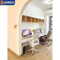 Space Saving Custom Built-in Home Office Computer Desk Long Floating Desktop With Top Cabinets
