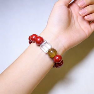 Pulsera de Plata Tibetana Geométrica de Moda, Chapada en Oro, con Cuentas de Cinabrio Rojo Natural y Cristal Amarillo, Regalo Conmemorativo - Product Image 3