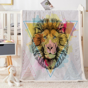 Diseño acogedor tela sublimado León imprimir a los adultos de lana sherpa manta para casa - Product Image 6