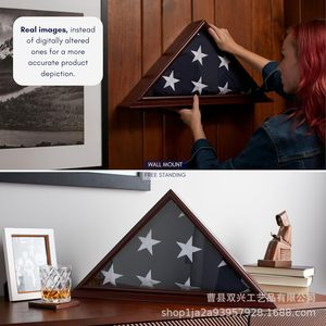 Wooden Triangular Flag <b>Display</b> <b>Case</b> 1107 <b>Wall</b> Mount Free Standing UV Protection Storage Box - Product Image 1