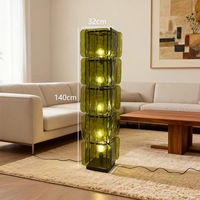 Lampadaire Moderne de Luxe en Acier Inoxydable et Verre, Empilable, Vert Texturé, pour Projet Hôtelier, Salon, Villa