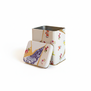 Kontensan ER2055I 80x120x120mm Kintsugi Gold Vein Flower Caja de almacenamiento de metal rectangular con tapa deslizante 1L de capacidad - Product Image 2