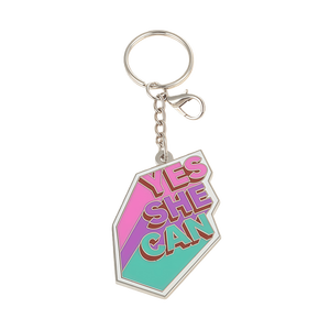 Portachiavi in Metallo Personalizzabile con Citazione Motivazionale 'Yes She Can', Regalo Personalizzato per Donne - Product Image 1