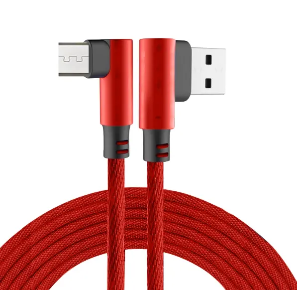 3M Fabric Braided Double 90 Degree Fast Charging V8 Micro USB Long Charger With Data Transfer