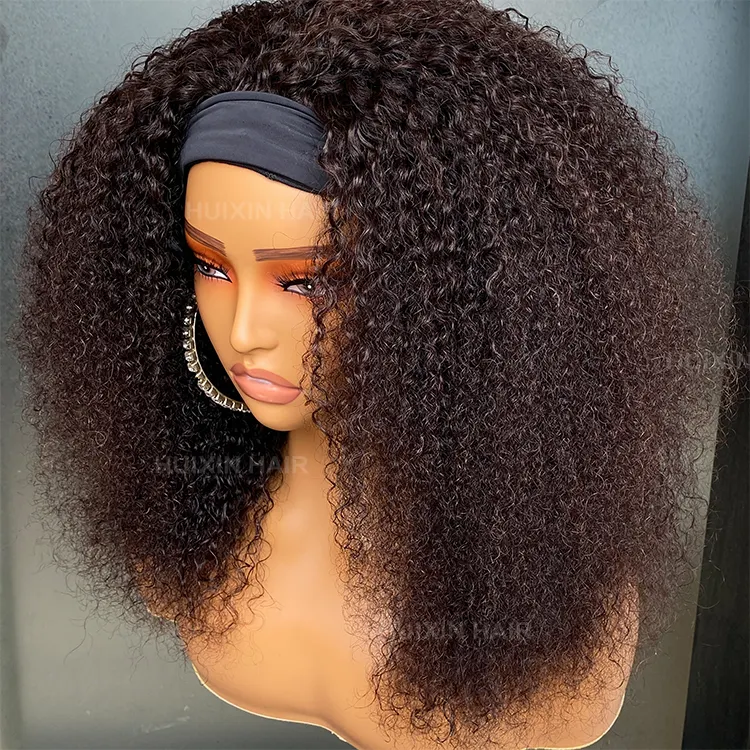 100% cheveux humains bruts non transformés crépus bouclés crépus bouclés bandeau perruque 14 pouces Style long cheveux indiens brésiliens