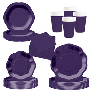 DAMAI Dark Purple Paper Party Plates Set Serves 8 Disposable Dinner Dessert Plates for Wedding Birthday Party Supplies - Product Image 2