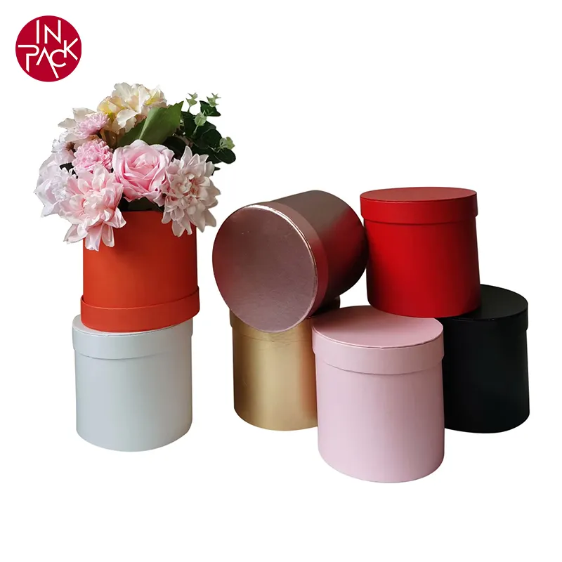 Custom Print Logo Luxury White Pink Rose Bouquet Packaging Heart Shape Cylinder Rigid Cardboard Round Tube Gift Paper Flower Box