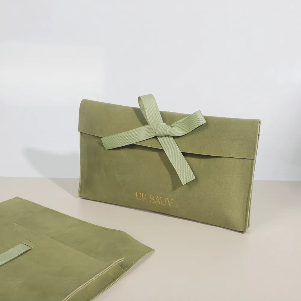 Wholesale Custom Bow-knot Small Velvet Pouch Flap Printing Jewelry Bag Suede Portable Suede Envelope Velvet Bag