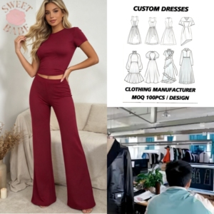 Tenue 2 pièces pour femmes, haut court à manches courtes et pantalon évasé taille haute, ensemble assorti pour tous les jours, pour les sorties et la maison - Product Image 1