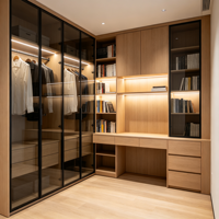 Armario de Lujo Personalizado con Puerta de Vidrio Ecológico, Iluminación LED, Sistema de Almacenamiento Moderno de Alta Gama para Dormitorio de Villa