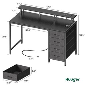 Escritorio de Computadora SENYU Huuger PB & Metal con Cajón, Duradero, Fácil de Limpiar, Moderno, para Oficina en Casa o Estudio, Patas en Forma de X, Acabado Negro - Product Image 2