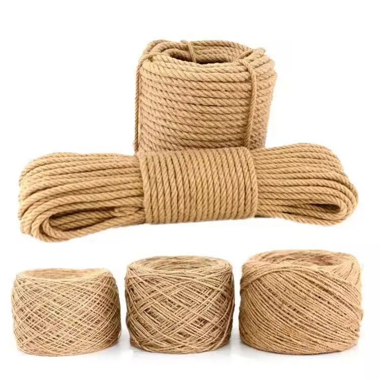 En gros En Vrac 100% Jute Naturel 1mm-20mm DIY Décoration Cordon Ficelle Sisal Manille Recyclable Emballage Jute Chanvre Corde