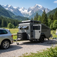Mini-caravane pliante tout-terrain légère en aluminium avec suspension indépendante à double amortisseur, capacité de charge de 730 kg, en bois
