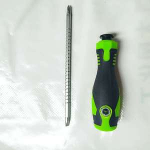 Telescopic Ratchet Screwdriver Green Handle Flat Head Bit Industrial Grade Magnetic Anti-Slip Texture One Word Rotary Head - Product Image 2