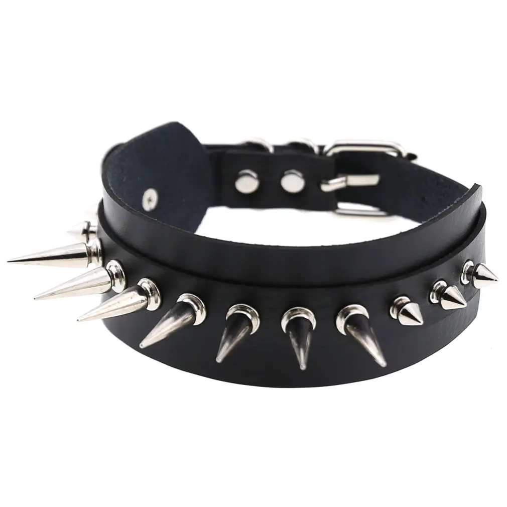 Punk Gothic Rock Style Bilayer Leather Collar Necklace Pu Rivet EatherSpike Collar