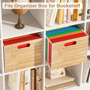 Bamboo <b>File</b> Organizer Rectangle 18L Standing Type Desktop <b>Storage</b> Box Tidy Office Organizer - Product Image 4