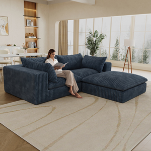 Sofá Seccional Modular <span class=keywords><strong>de</strong></span> <span class=keywords><strong>3</strong></span> <span class=keywords><strong>Plazas</strong></span> Kinwood, Estilo Americano Retro Moderno, Color Marrón, Tela <span class=keywords><strong>de</strong></span> Pana Gruesa a Rayas, Juego <span class=keywords><strong>de</strong></span> Sofás para Sala <span class=keywords><strong>de</strong></span> Estar - Product Image 3