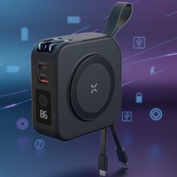 Chargeur portable 5 en 1 PD 20W avec chargeur sans fil magnétique, prise murale AC, câble intégré, charge rapide, Power Banks