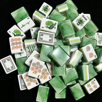 Juego de Mahjong Americano Moderno de Acrílico Verde Jade Cloud, Diseño Botánico, Fichas de Mahjong de Imitación de Jade de Lujo, Regalo Duradero Resistente al Agua