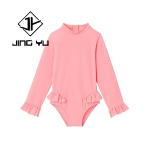 Maillot de bain fluorescent à manches longues à volants, protection UV, maillot de bain pour enfants, bikini personnalisé en nylon recyclé pour filles, vente chaude - Product Image 1