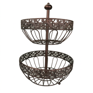 Luxury 2 Tier Metal Fruit <b>Basket</b> <b>Stand</b> Decorative Countertop Fruit Holder Vintage Scrollwork Design Kitchen Dining Organizer - Product Image 1