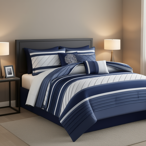Modern Striped <b>Comforter</b> <b>Set</b> 7 Piece Queen Size Polyester Bedding Home Decor Style - Product Image 2