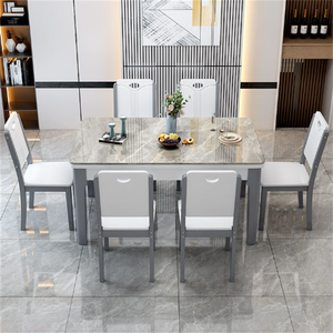 Set <span class=keywords><strong>Tavolo</strong></span> da Pranzo Moderno Estensibile per 6 Persone, Rettangolare in Legno e Pietra Sinterizzata, Design Assemblato per Casa o Ristorante - Product Image 1