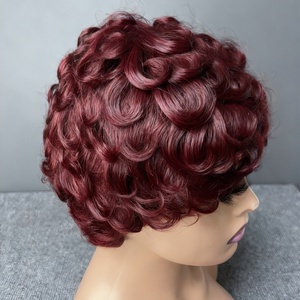Perruques Romance Curl <span class=keywords><strong>Cheveux</strong></span> Brésiliens Remy Courts Base Transparente Densité 200% Franges Tons Dégradés Looks Quotidiens Tendance - Product Image 4