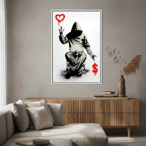 ภาพพิมพ์บนผ้าใบลายกราฟฟิตี "Banksy Love" หรือ "Dollar Graffiti" สำหรับตกแต่งผนังสไตล์สตรีทอาร์ต พร้อมกรอบสีขาว - Product Image 3