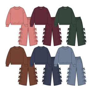 Nouvel ensemble de vêtements pour bébés filles, couleur unie, coton, nœuds, vêtements assortis pour enfants - Product Image 2