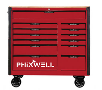 Chariot de rangement à outils robuste à 13 tiroirs en acier laminé à froid avec plan de travail en bois, personnalisable OEM/OBM PHIXWELL