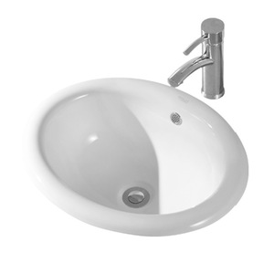 Lavabo en céramique ovale à un seul trou, à poser sous le comptoir, finition lisse et brillante, lavabo de salle de bain - Product Image 1