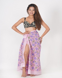 Modern-inspired Cotton Hand Block Print Sarong Women Cover Up High Waist Bikini Wrap <b>Split</b> Beach <b>Skirt</b> Printed for Wholesale - Product Image 3