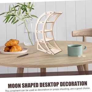 Wooden Moon-Shaped <b>Shelf</b> 5 Floors Desktop Organizer Storage Rack Creative Decor For Office <b>Desk</b> Organization - Product Image 5