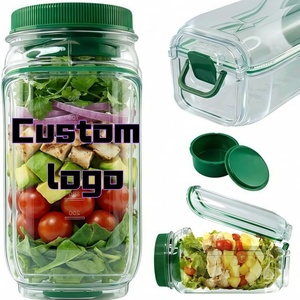 Pot à salade Mason à ouverture latérale, portable, 1000 ml, avec compartiment à vinaigrette anti-fuite, idéal <span class=keywords><strong>pour</strong></span> la préparation des repas, la salle de sport, le bureau, les pique-niques - Product Image 1