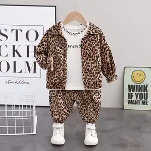热销儿童休闲服套装男婴时尚豹纹夹克t恤儿童婴儿运动服