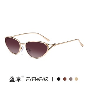 แว่นตากรอบเล็กแว่นกันแดดทรงแคทอายโลหะ UV400 แว่นกันแดดแฟชั่นสตรี - Product Image 2