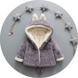 Del bambino delle ragazze di inverno caldo della pelliccia del faux del cappotto del panno morbido dell'orecchio di coniglio con cappuccio della tuta sportiva dei bambini giacca - Product Image 5