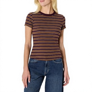Women's Short Sleeve T-<b>shirt</b> Striped Silk/Cotton Thin Fit Eco-Friendly Trendy & Versatile - Product Image 3