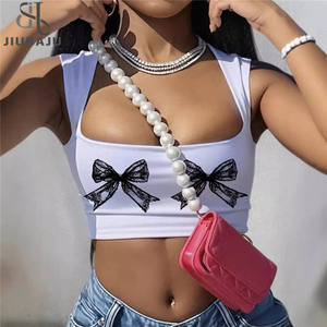 Maglietta da donna stile 2000 Y2k Vintage Emo donna <span class=keywords><strong>estetica</strong></span> con stampa a fiocco da donna - Product Image 1