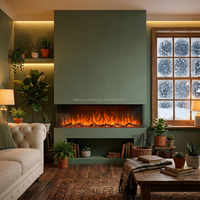 Cheminée électrique murale encastrée moderne à 3 côtés en acier avec télécommande, flamme LED réaliste, pour intérieur domestique, 40-100 pouces