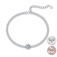 Bracelet en argent sterling 925 avec moissanite ronde 1 carat, couleur D, pureté VVS1, style solitaire, pour femme, bijoux fins