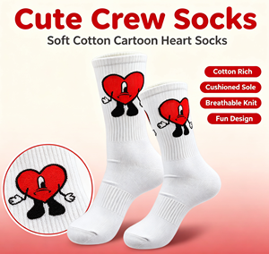 Calcetines <span class=keywords><strong>de</strong></span> Algodón con Diseño <span class=keywords><strong>de</strong></span> <span class=keywords><strong>Corazón</strong></span> Rojo <span class=keywords><strong>de</strong></span> Dibujos Animados, Diseño <span class=keywords><strong>de</strong></span> <span class=keywords><strong>Bad</strong></span> <span class=keywords><strong>Bunny</strong></span>, Transpirables, que Absorben el Sudor, Calcetines Deportivos Casuales <span class=keywords><strong>de</strong></span> Moda, Logotipo Personalizado - Product Image 1