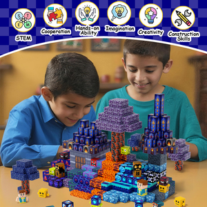 Mine World Craft Blocs de construction magnétiques carrés et bâtonnets magnétiques pour enfants, jouets, matériaux de construction magnétiques, blocs magnétiques - Product Image 3