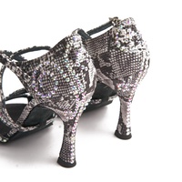 Chaussures de danse sportive, chaussures de danse latine salsa ballroom, talon de 9 cm, noir, paillettes, strass, professionnelles, intérieur, daim