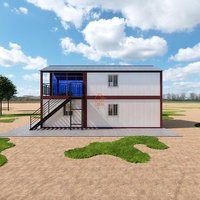 Maison conteneur modulaire préfabriquée à deux étages, démontable, moderne, portable, en kit, avec toit en pente, prête à être expédiée