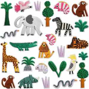 Fantasy Forest Handmade Iron-On <b>Embroidery</b> Patches (Tiger & Wild Goose Design) for Hats Clothing Shoes-Nonwoven Felt <b>Material</b> - Product Image 1
