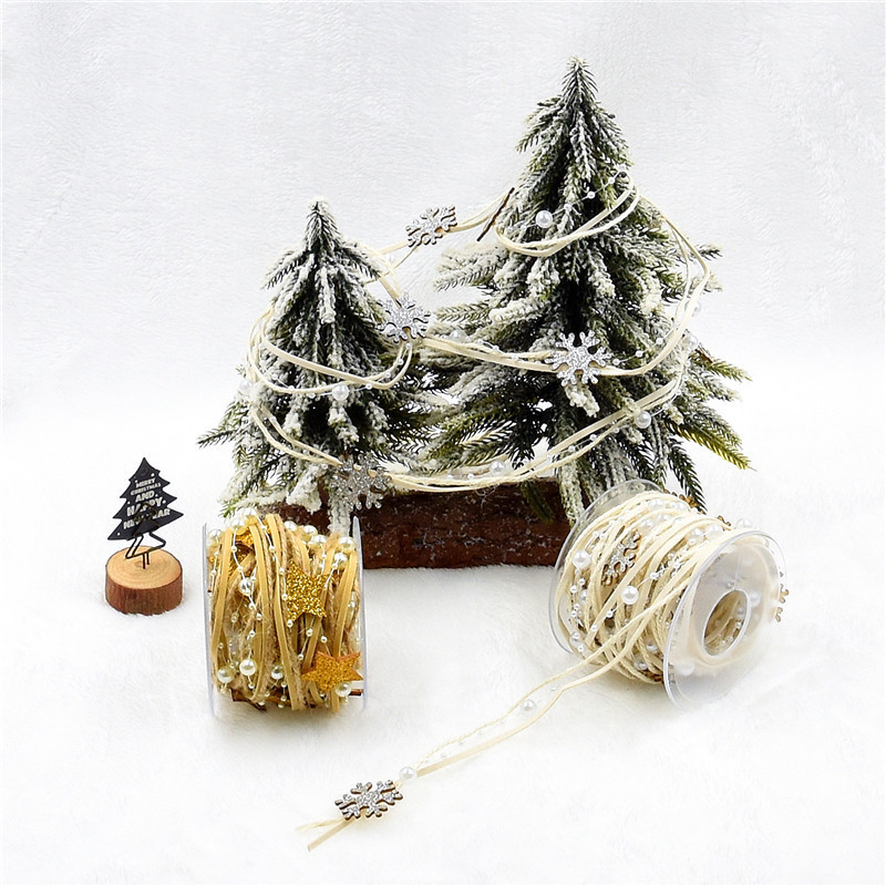 Christmas Handmade Five-pointed Star Pearl Chain Ribbon Gift Packaging DIY Christmas Tree Decoration Ribbon