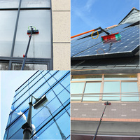 Cepillo de limpieza de paneles solares de 12 pies/3.6m y 4.2m con alimentación de agua, kit de cepillo telescópico de aleación de aluminio, limpieza ecológica con hebilla