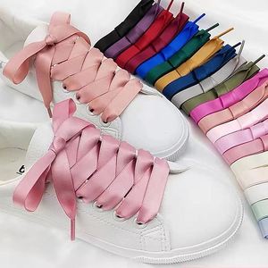 1 Par de Cordones de Satén de Seda en 15 Colores, 2 CM de Ancho, Cordones Planos para Zapatos, Botas, Zapatillas de Mujer, Longitud de Cordones - Product Image 1